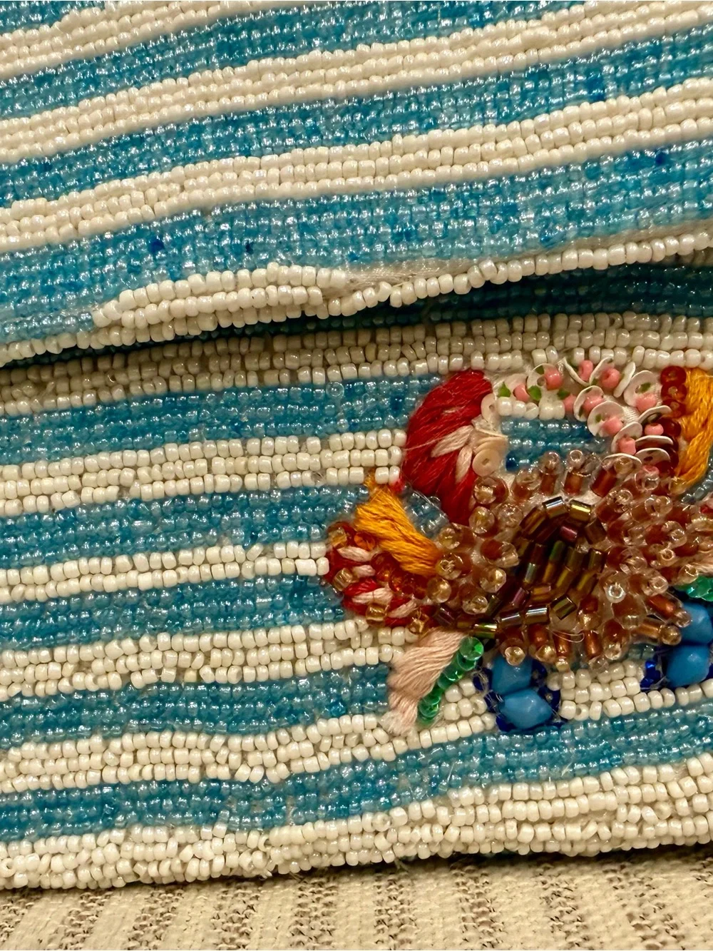 Beaded Blue & White Striped beaded Bag with crab Embellishments #boho #sealife